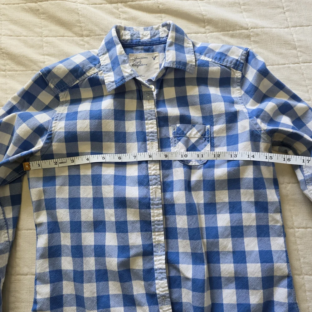 American Eagle Blue & White Plaid Button-Up Shirt β Size 0 β 100% Cotton Womens - Picture 14 of 16